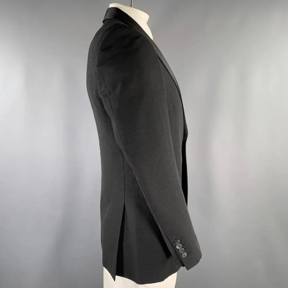 BURBERRY LONDON Size 42 Regular Black Wool Silk Shawl Lapel Sport Coat
